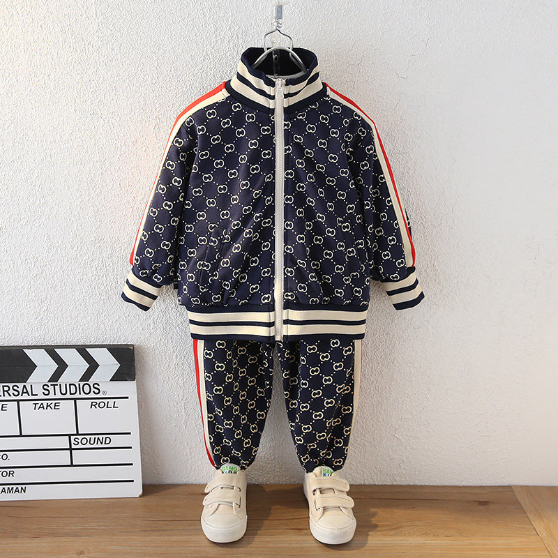 Children's Boys Spring Clothes Western Style Boy Stand Collar Leisure Two-piece Children's Suit