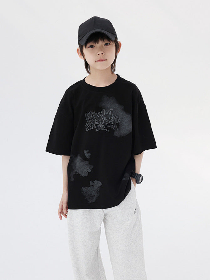Children's Printed Trendy Cool Short Sleeve Ice Thin Half Round Children's T-shirt