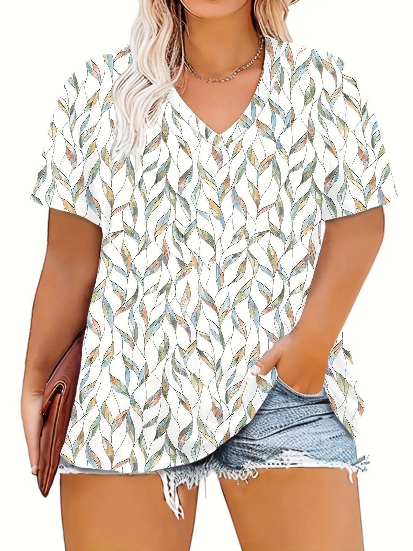 Women's Solid Color Loose Short-sleeved White Green Large Size T-shirt