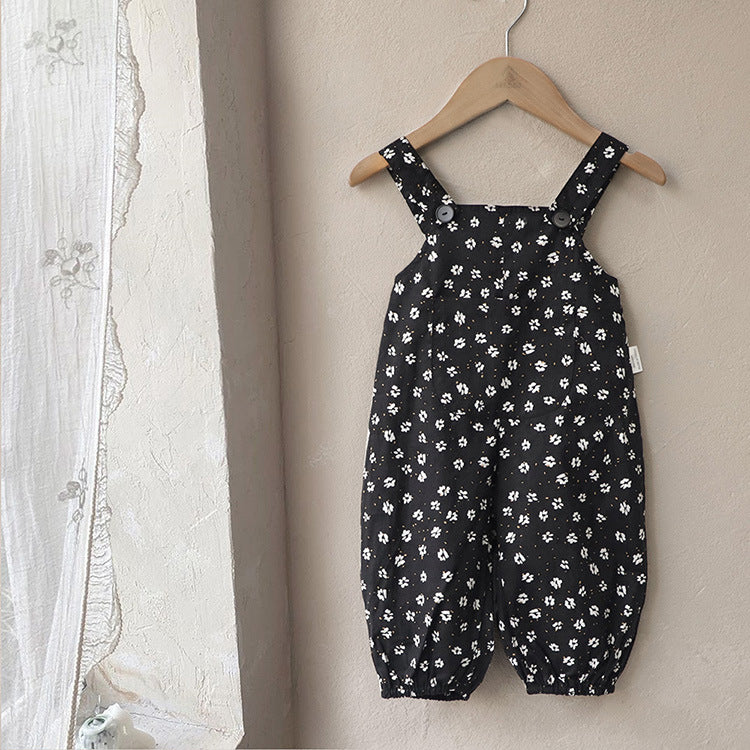 Children's Cotton Summer Clothing One-piece Pocket Floral Children's Pants
