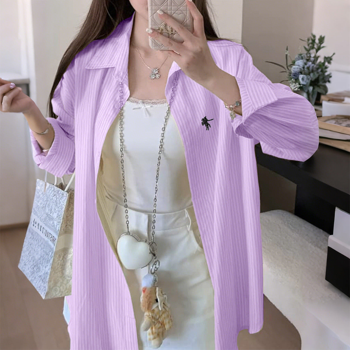 Women's Leisure Vacation Advanced Striped Long-sleeved Shirt Blouse