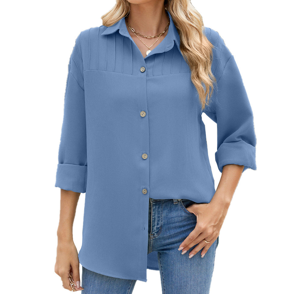 Women's Stripes Lapel Button Long Sleeve Loose-fitting Blouse