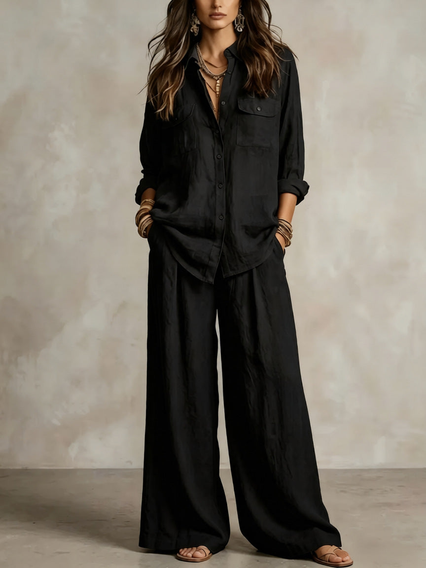 Women's Linen Breathable Lightweight Long-sleeved Shirt Vacation Pants