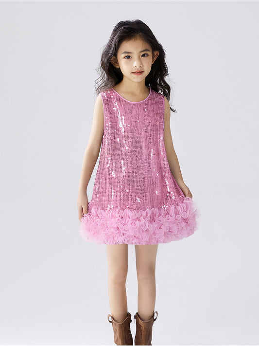 Children's Sequins Vest Skirt Spring Western Style Sleeveless Children's Dress