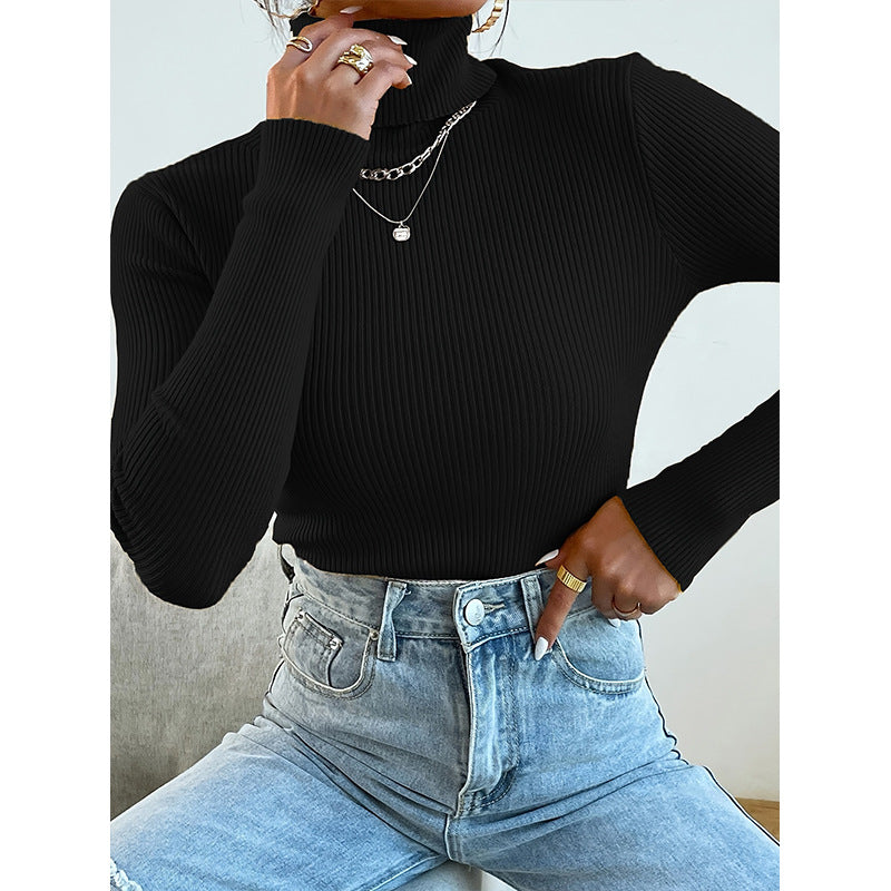 Women's Solid Color Bottoming Shirt Turtleneck Pullover Women's T-shirt
