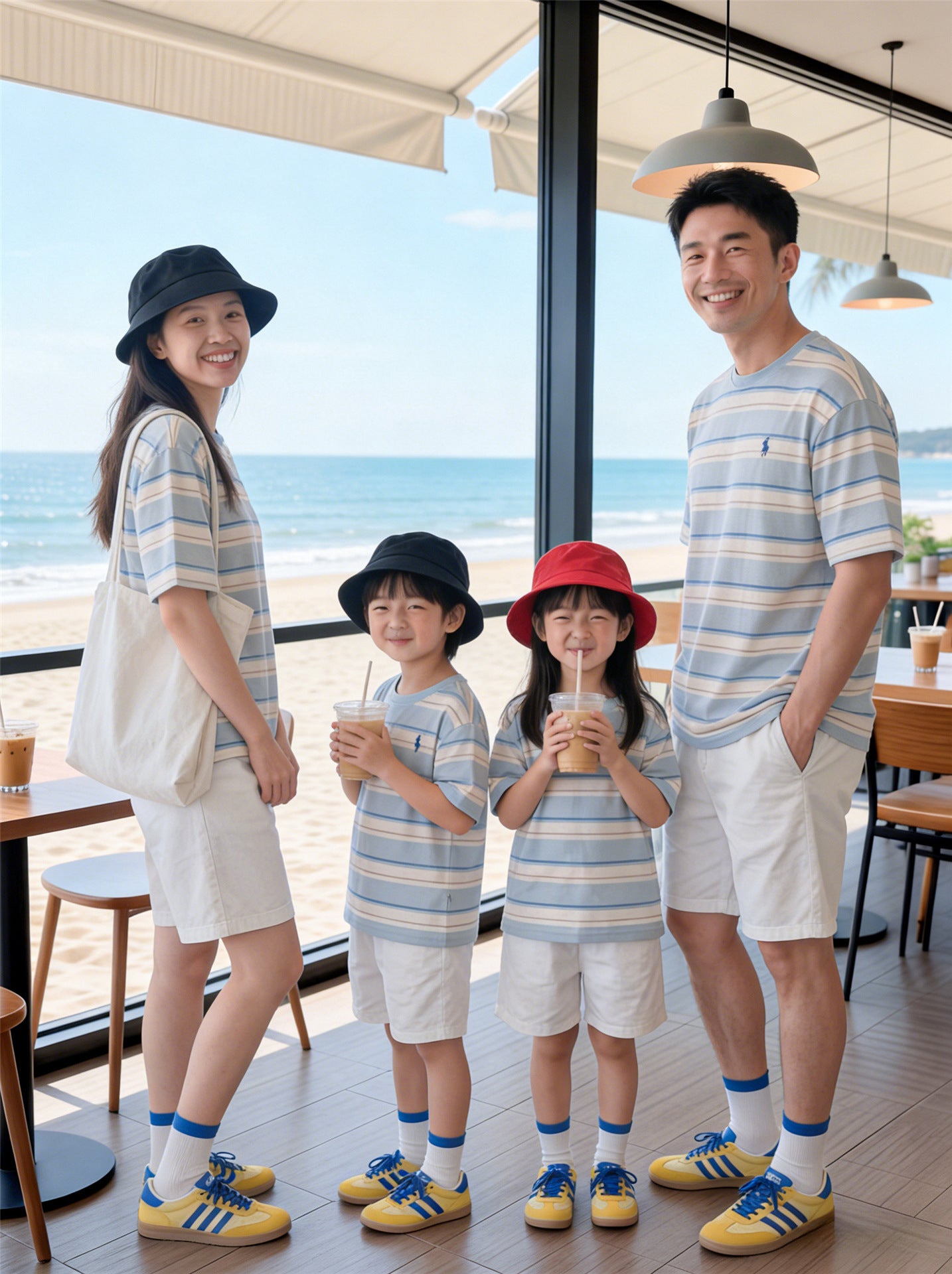 Summer Seaside Style Travel Holiday T-shirt Family Of Three Four Parent-child Outfit