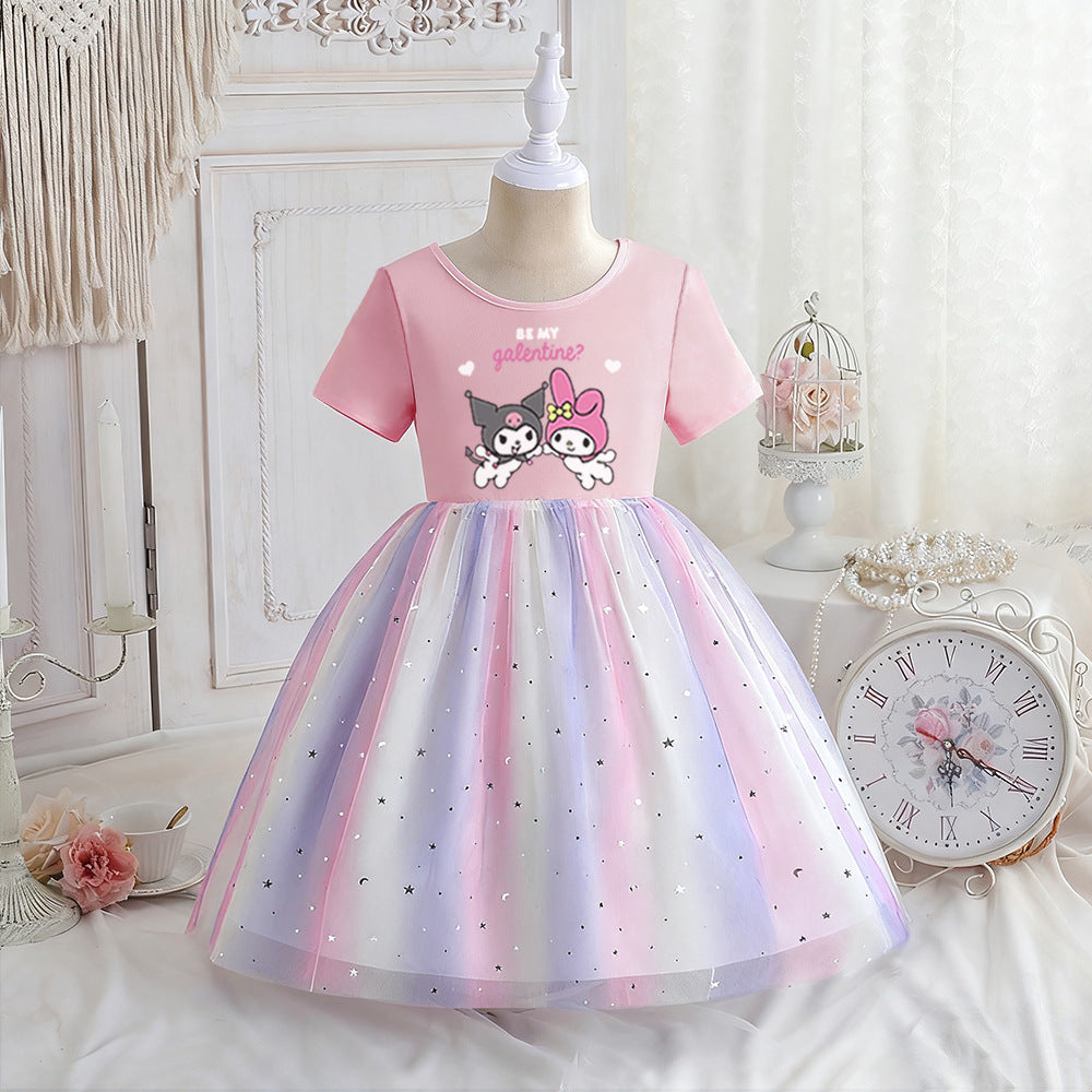 Children's Short Sleeve Clothing Rainbow Princess Skirt Clow Children's Dress