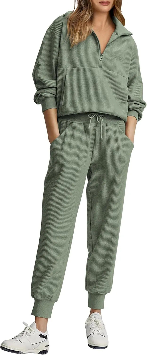 Unique Women's Half Zipper Long-sleeved Trousers Sweaters