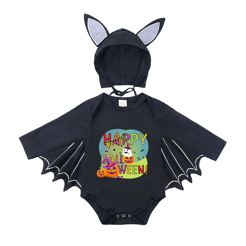 Children's Halloween Clothing Boys Long Sleeve Bat Shape Triangle Rompers Born Jumpsuit, Climbing Suit