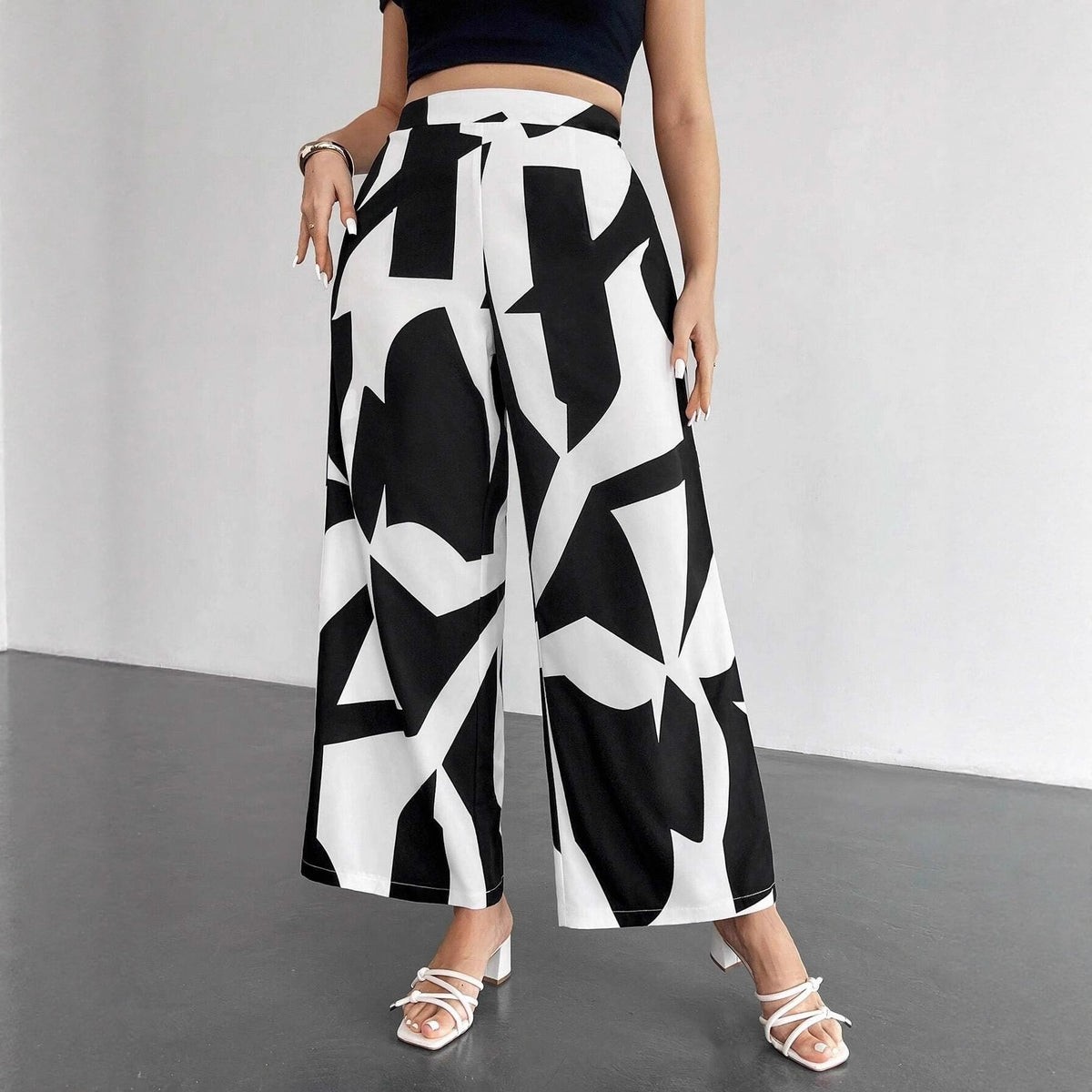 Women's Leg Geometric Print High Waist Trousers Pants