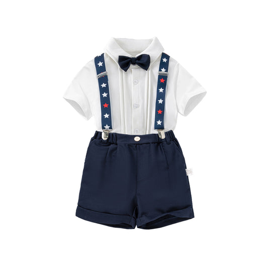 Children's Summer Overalls Short-sleeved Two-piece Set First Birthday Dress Children's Suit