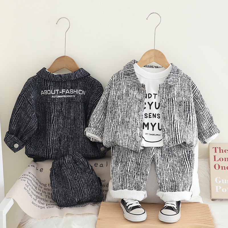 Letter Denim Three-piece Spring Toddler Western Style Leisure Children's Suit