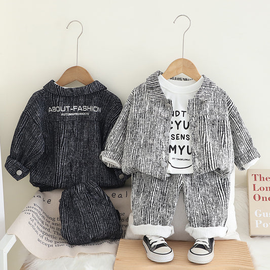 Letter Denim Three-piece Spring Toddler Western Style Leisure Children's Suit