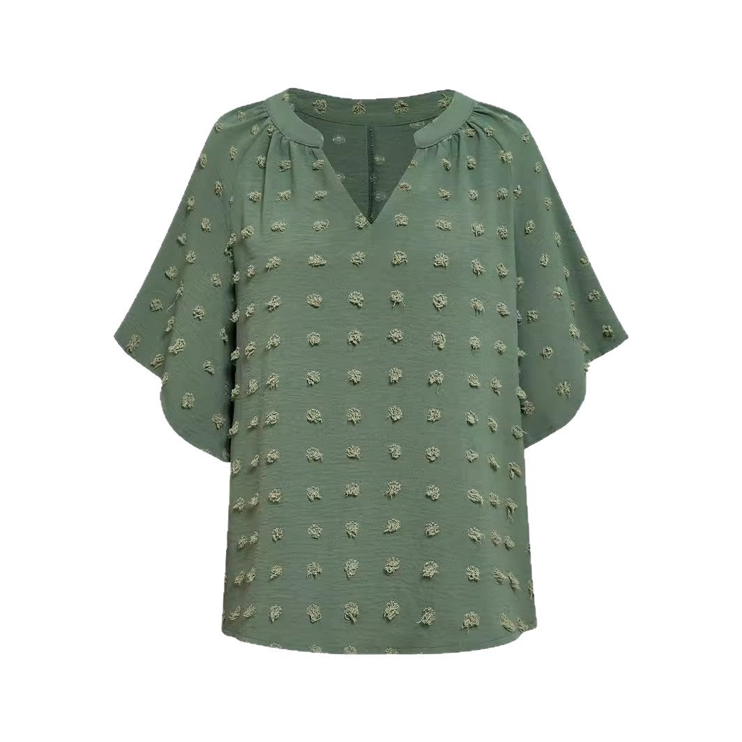 Women's Casual Style Solid Color Fur Ball Women's T-shirt