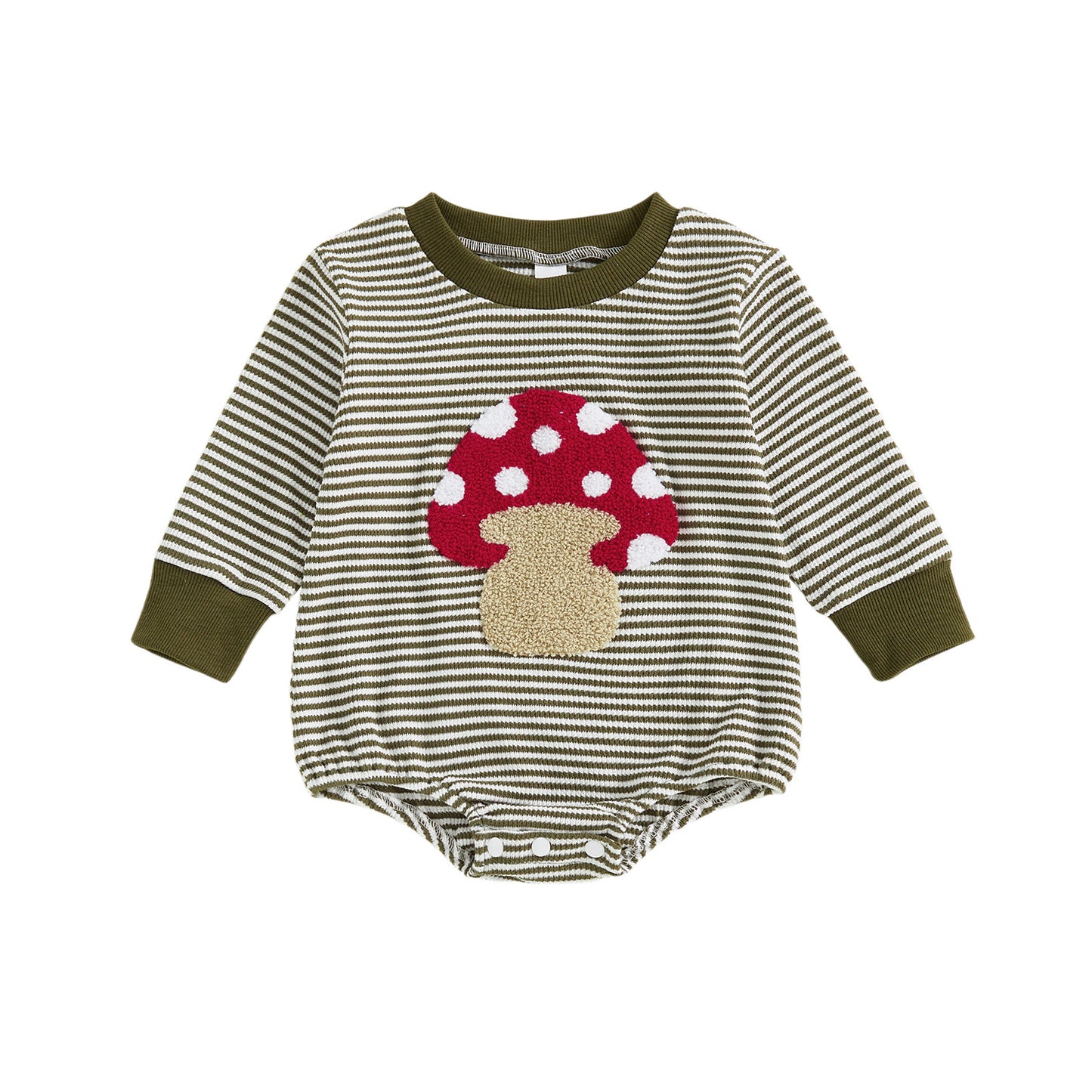 Mushroom Embroidered Long-sleeved Jumpsuit Waffle Striped Triangle Jumpsuit, Climbing Suit