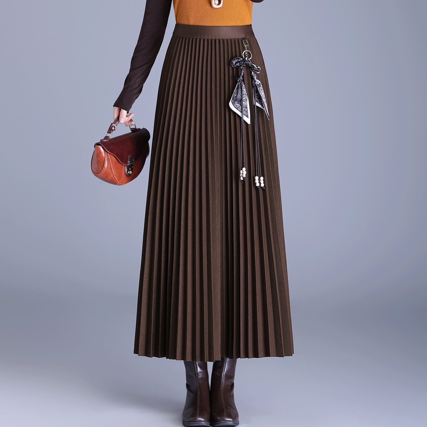 Scarf Pleated Thickened Woolen Mid-length High Waist Slimming Skirts
