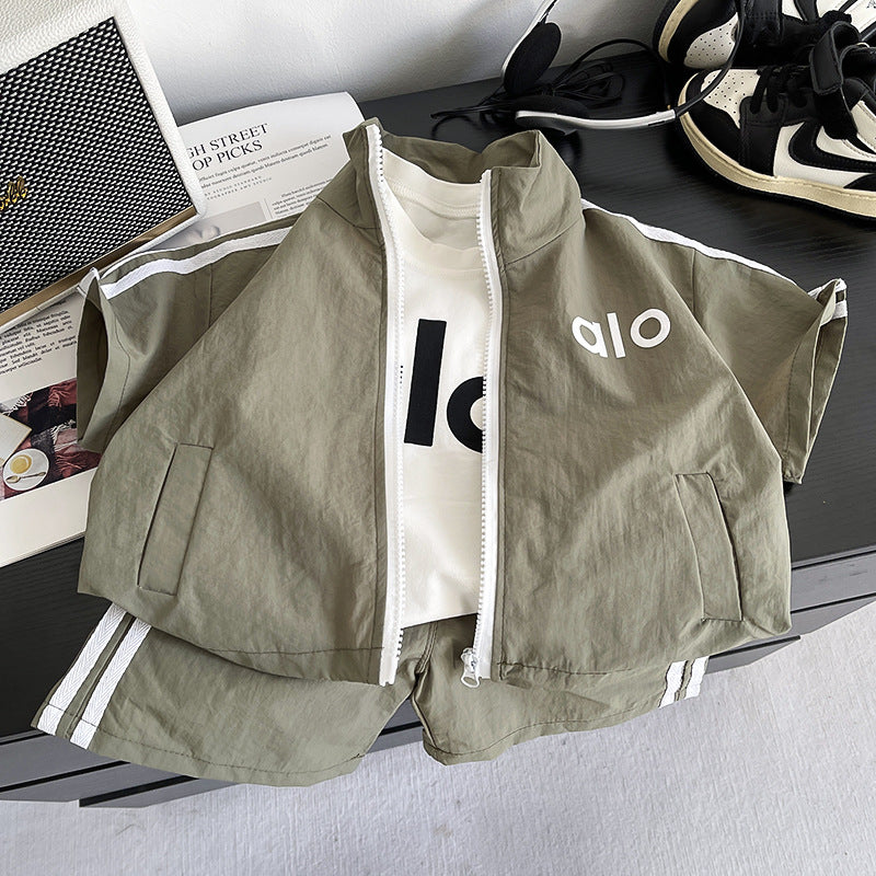 Children's Summer Thin Comfortable Striped Casual Short-sleeved Korean Split Children's Suit