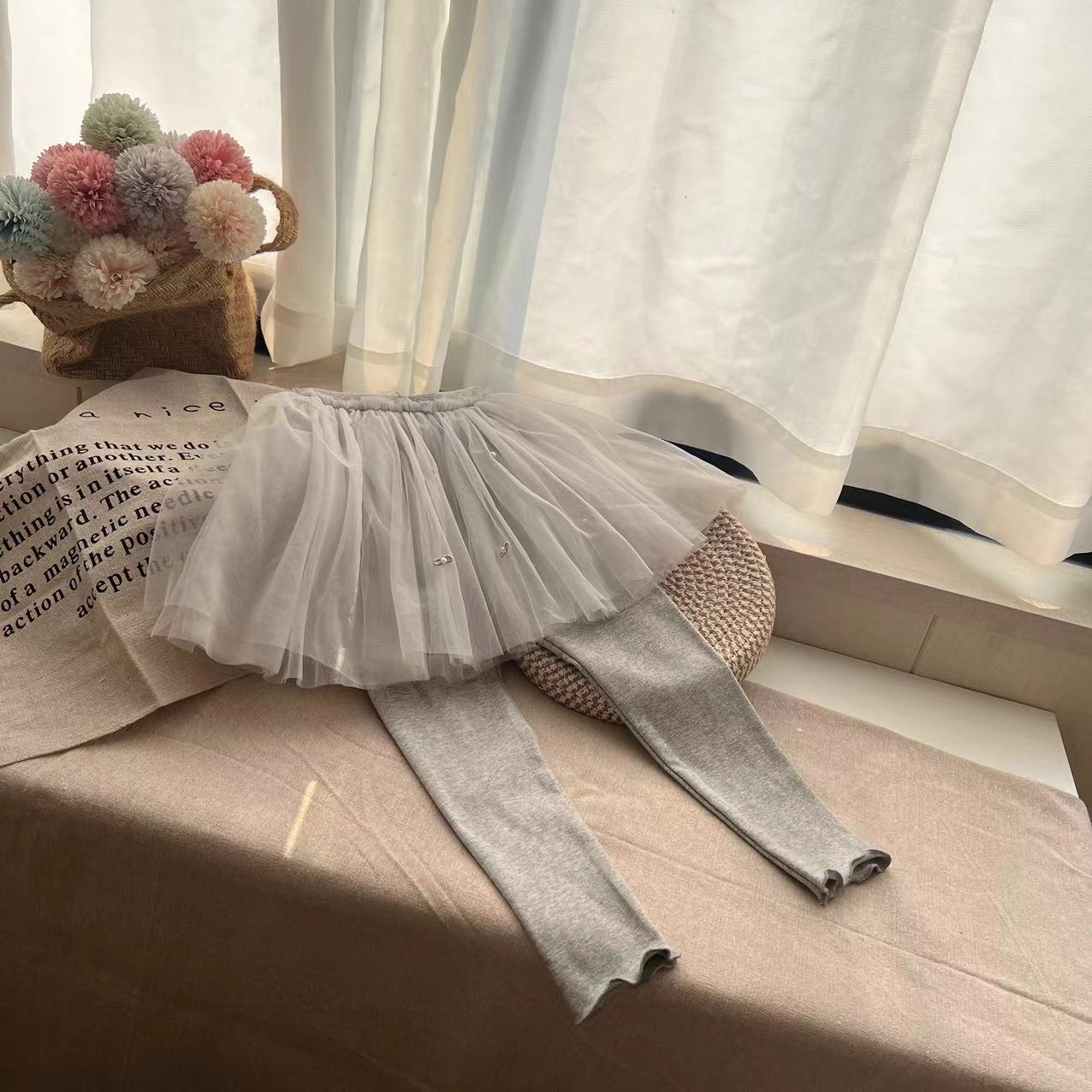 Children's Western Style Princess Tulle Skirt Outer Wear Fake Two-piece Leggings Children's Pants