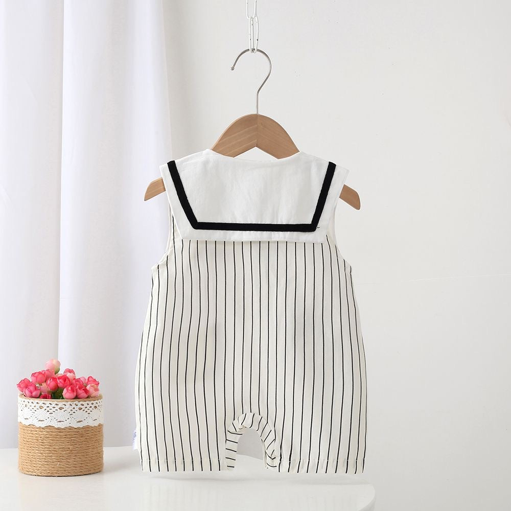 Women's & Men's Summer Thin Woven Sleeveless Striped Wide Shoulder Romper Jumpsuit, Climbing Suit