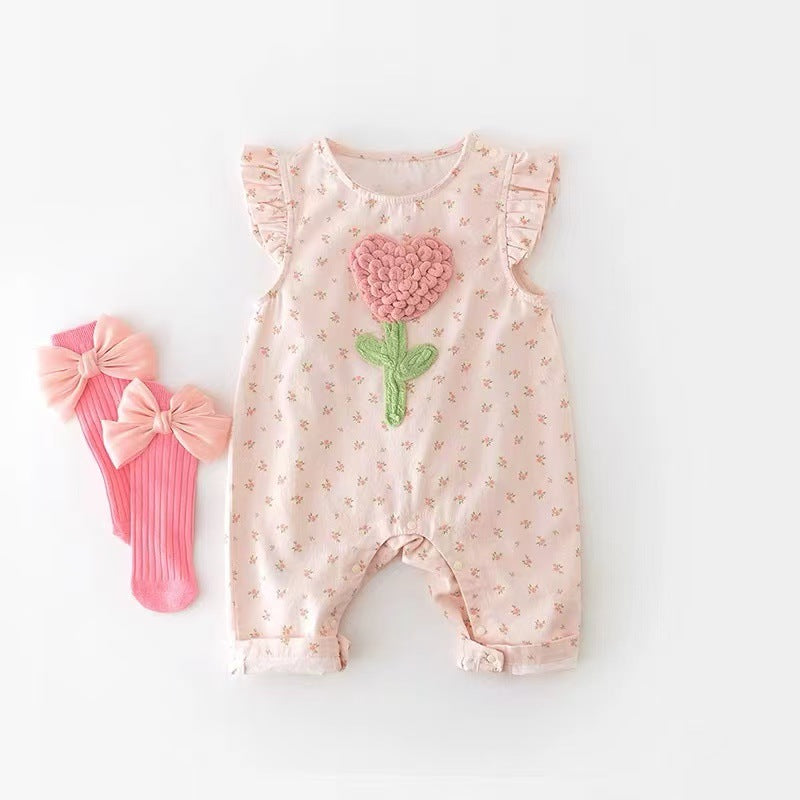 Spring Fresh Floral Pants Going Out Flounced Sleeve Jumpsuit Jumpsuit, Climbing Suit