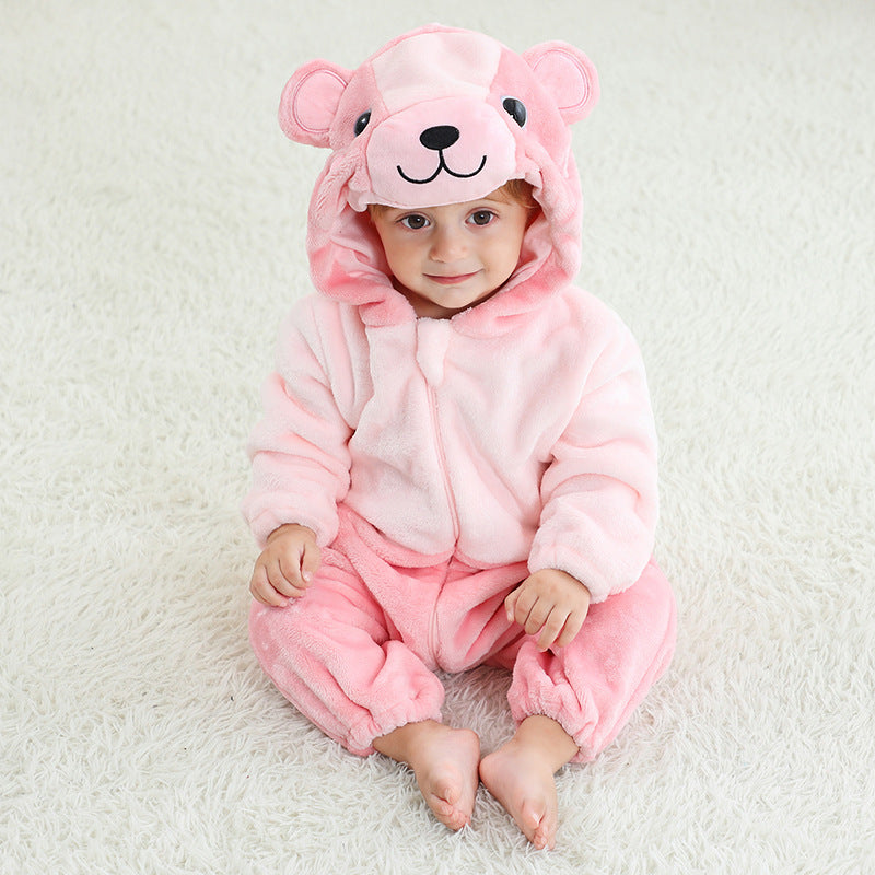Children's Cartoon One-piece Pajama Animal Flannel Romper Jumpsuit, Climbing Suit