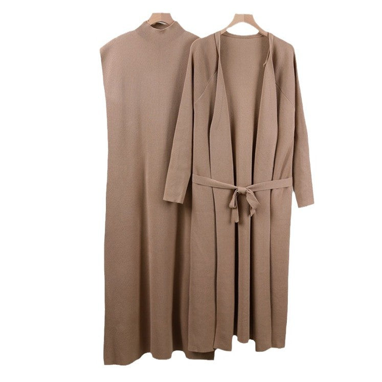 Women's Autumn Sleeveless Dress With Long Knitted Suits