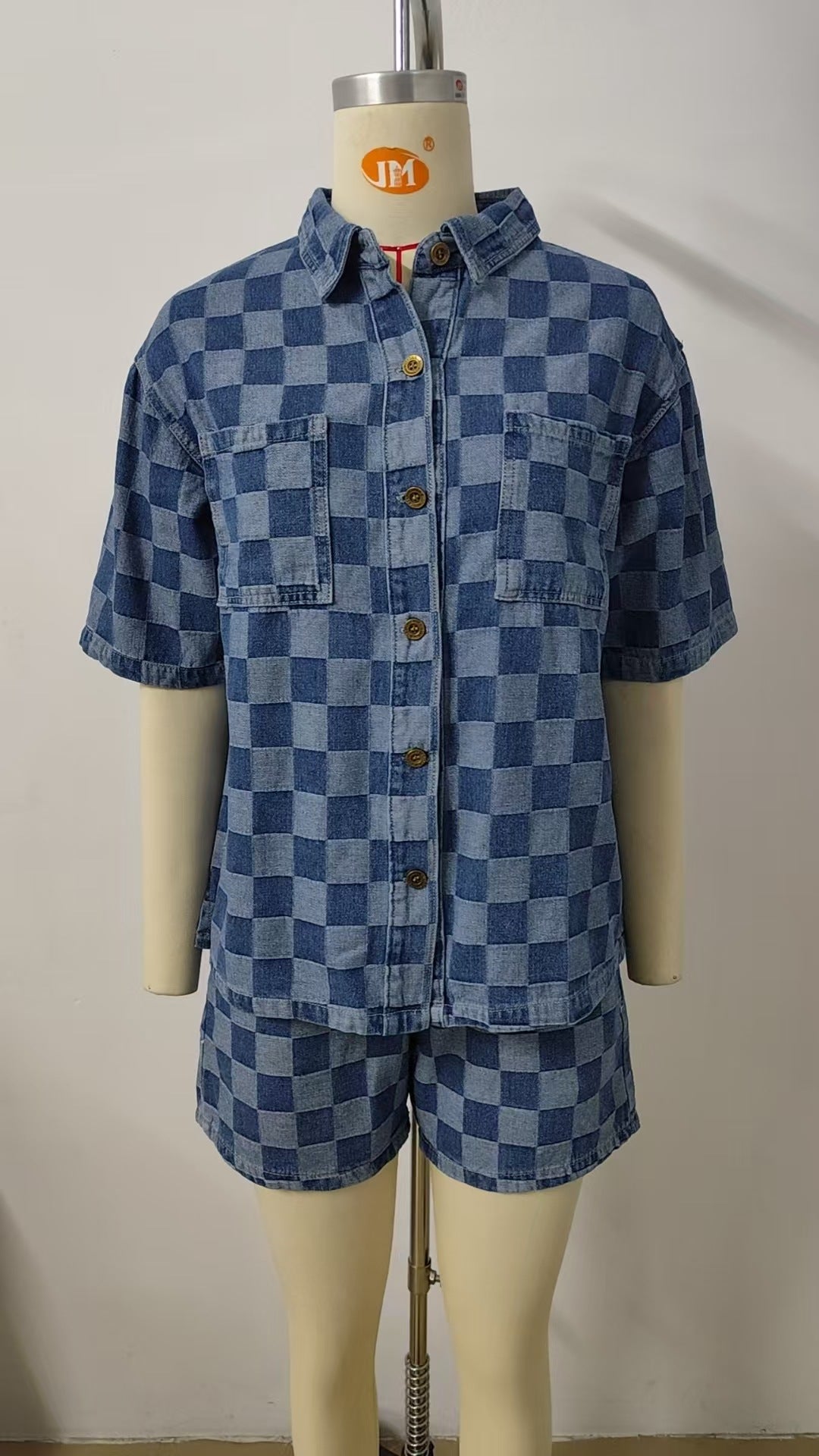 Women's Thin Washed Loose Denim Plaid Shirt Fashion Casual Suit