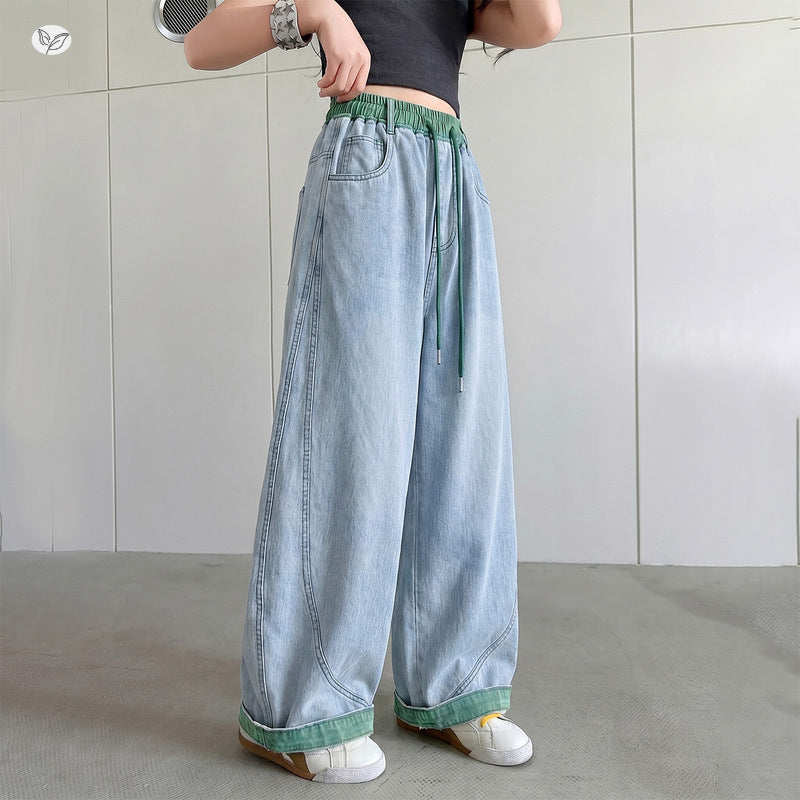 Children's Summer Thin Jeans Middle Big Waist Contrast Color Matchet Children's Pants