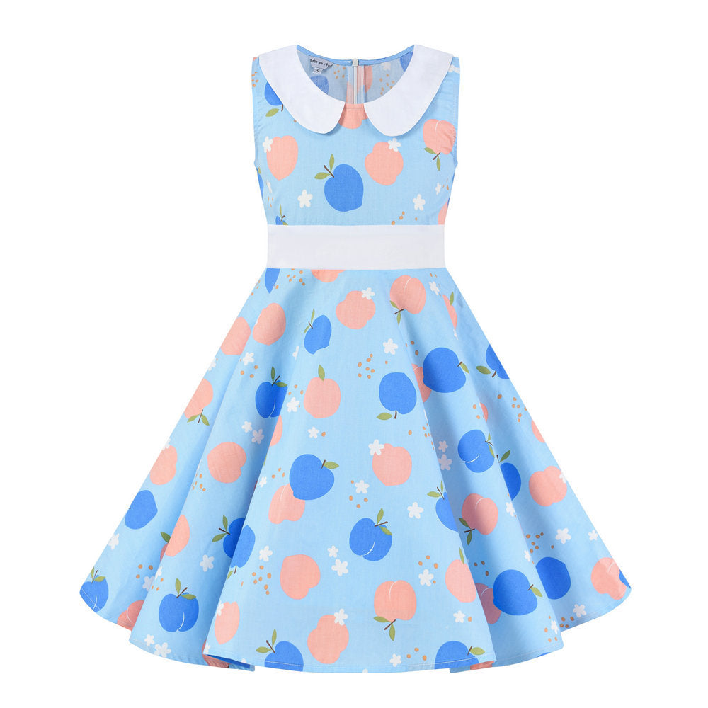 Retro Polka Dot Doll Collar Cinched Sleeveless Daily Children's Dress