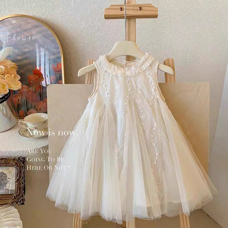 Floral Collar Summer Female Princess Flower Embroidery Stitching Children's Dress