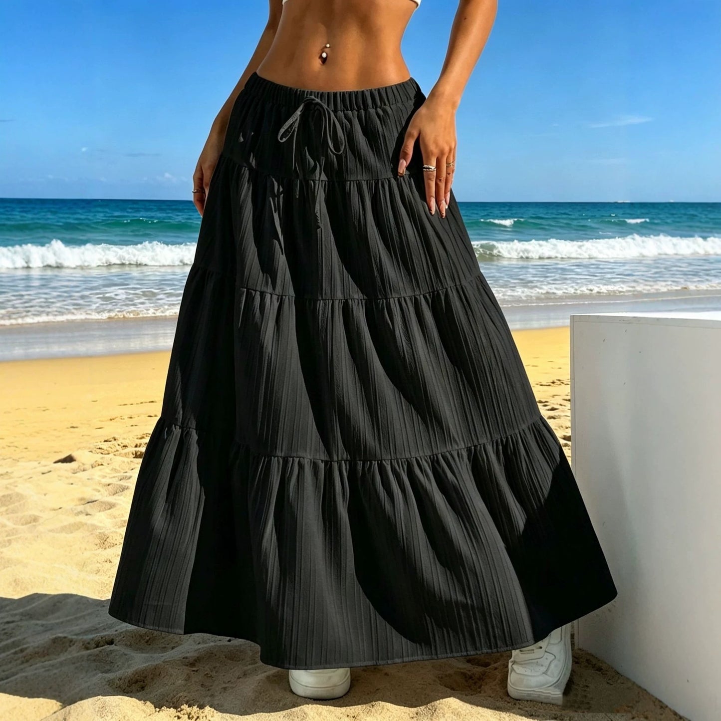 Women's Stitching Solid Color Large Swing Casual Loose Skirts