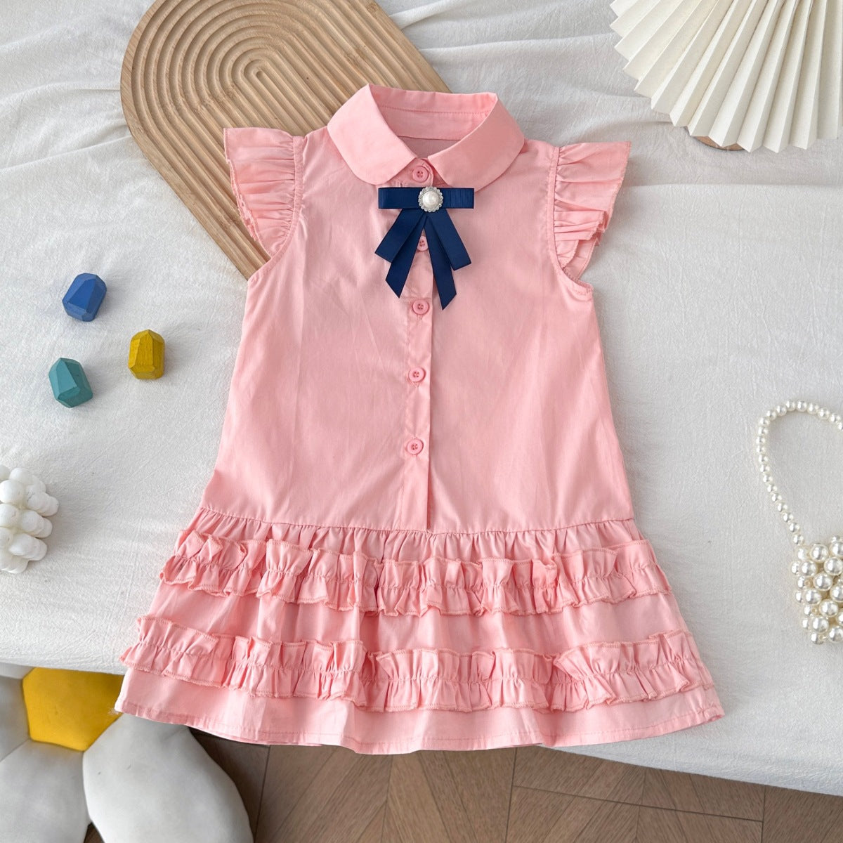Children's Summer Flounced Sleeve Vest Little College Style Children's Dress