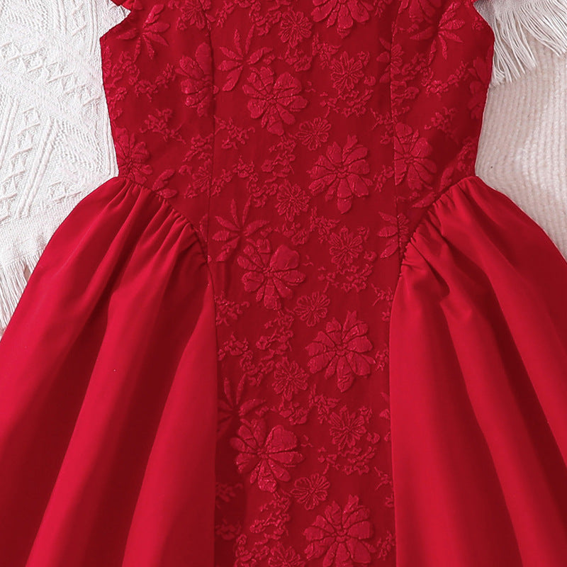 Children's Summer Red Chinese Embroidery Patchwork Princess Children's Dress