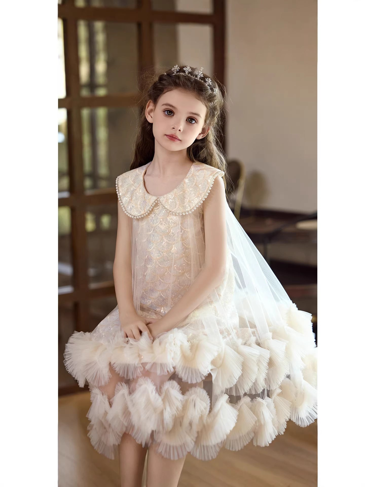 Children's Summer French Princess Sequined Sleeveless Mesh Children's Dress