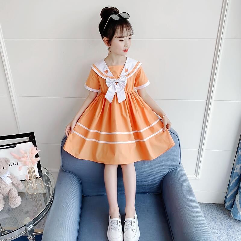 Children's Summer Korean Style Western Sailor Collar Wear Children's Dress