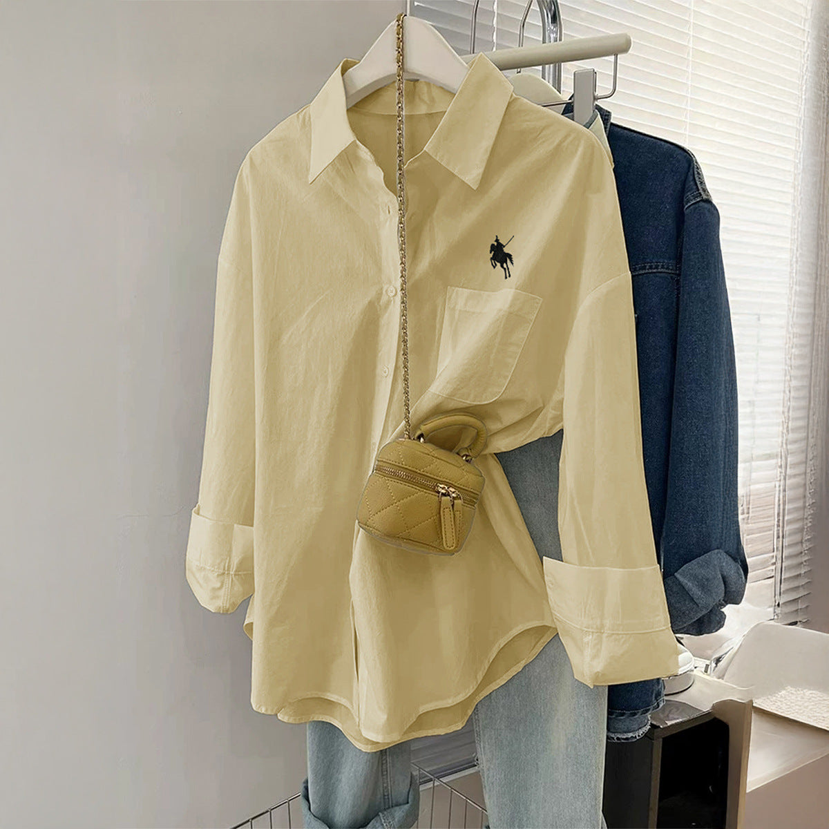 Women's Casual Minimalist Long Sleeve Button Solid Color Blouse