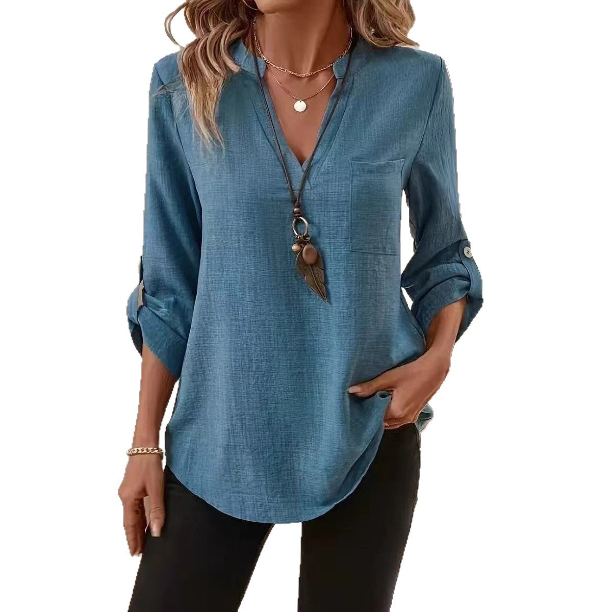 Stylish Fashion Women's Button Pocket T-shirt Blouse