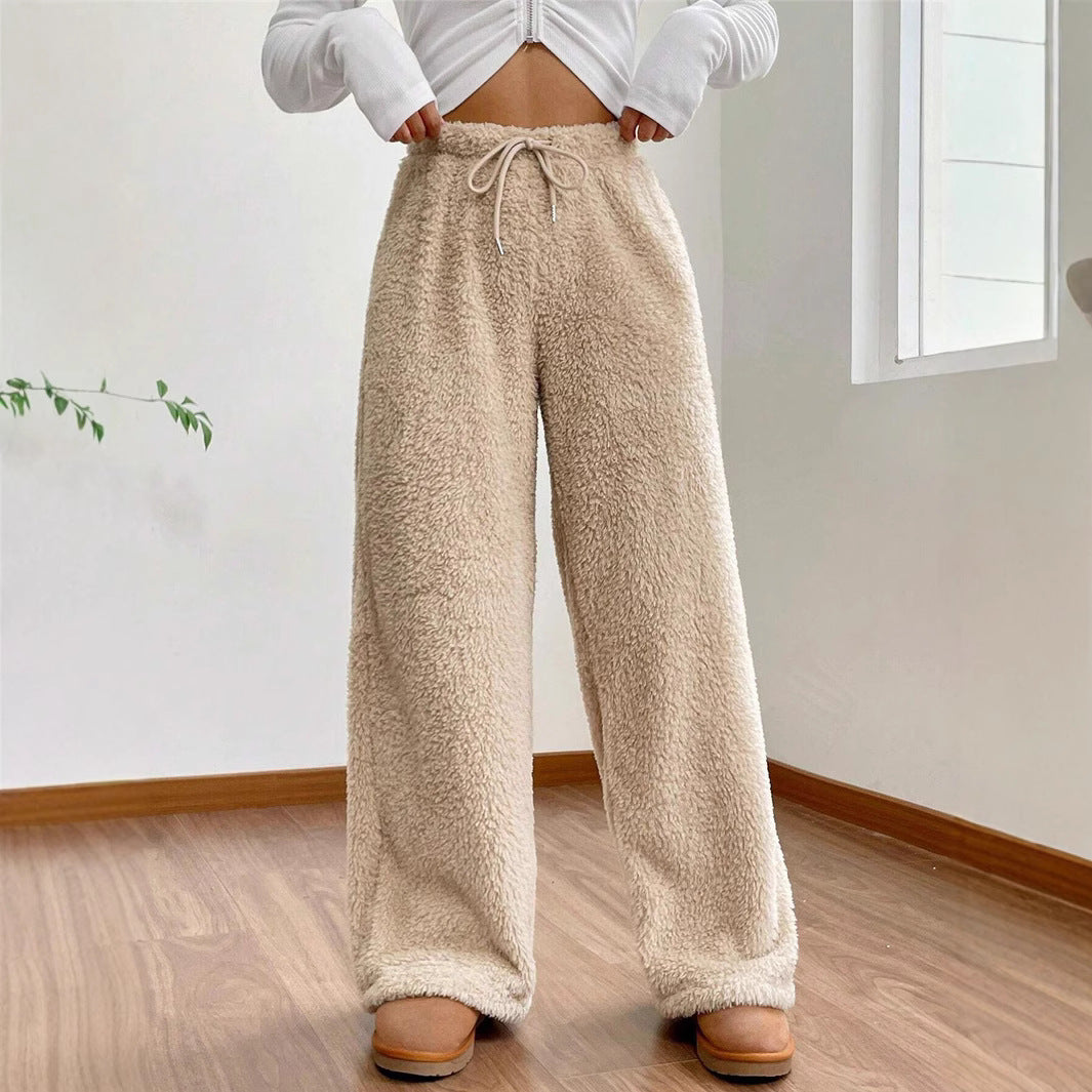 Women's Solid Color Fashion Plush Loose Casual Pants