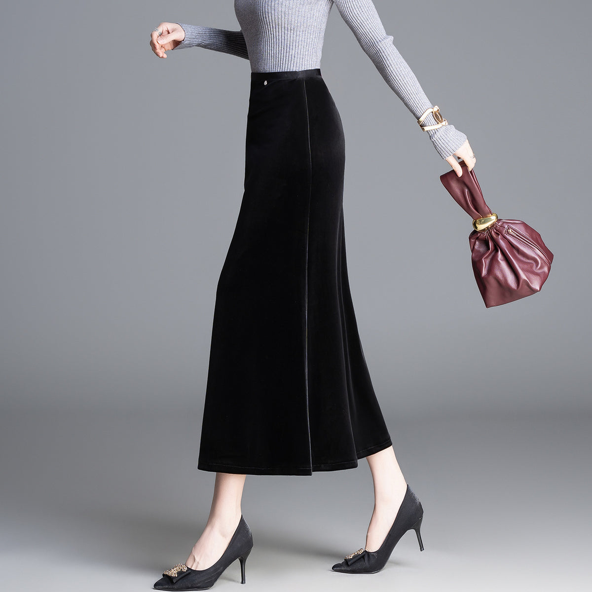 Women's Gold Veet Sheath Elegant One-step Slimming Fishtail Mid-length Skirt