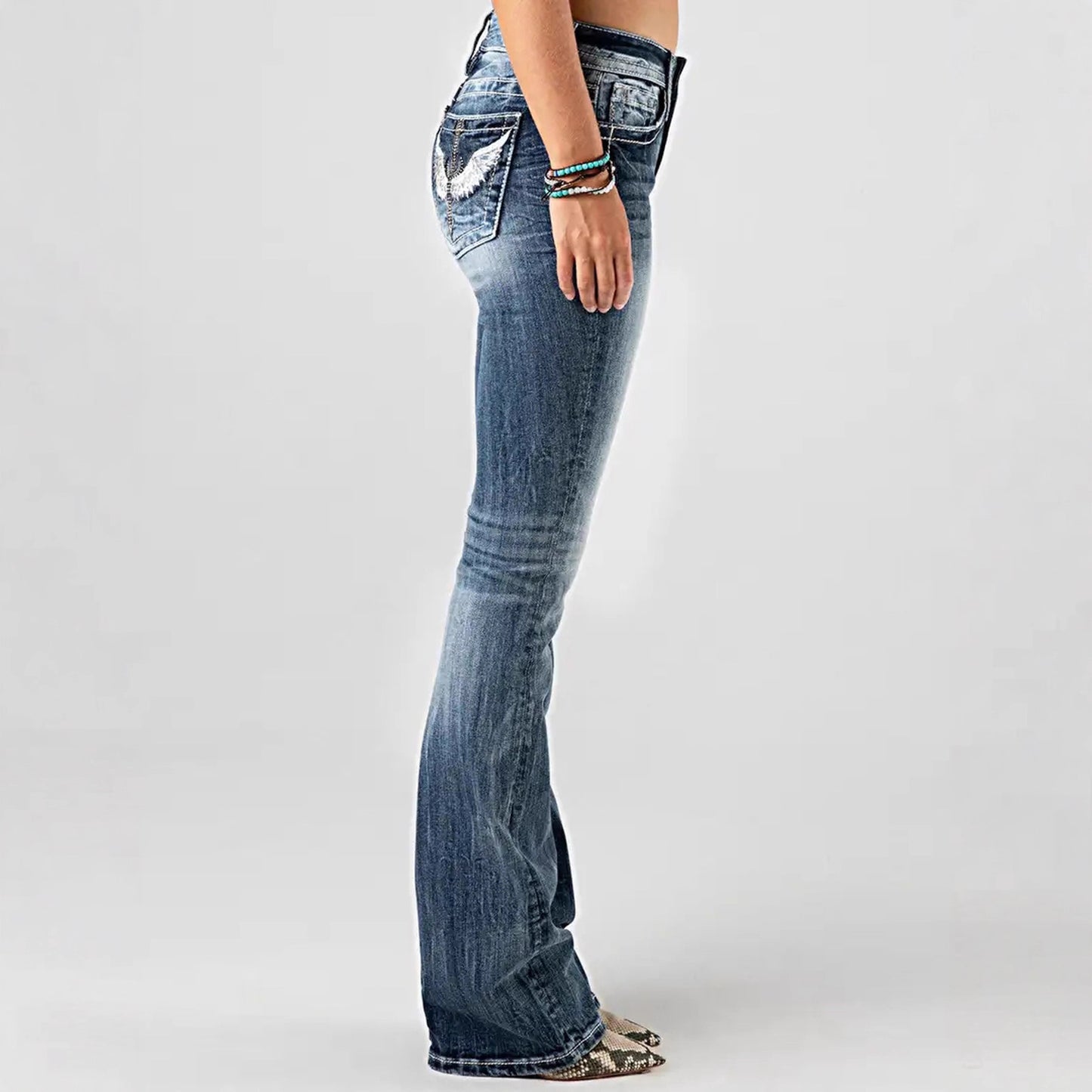 Women's Embroidered High Waist Stretch Washed Denim Women's Jeans